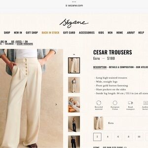 Sezane Ecru Cesar Trousers with Gold Buttons
